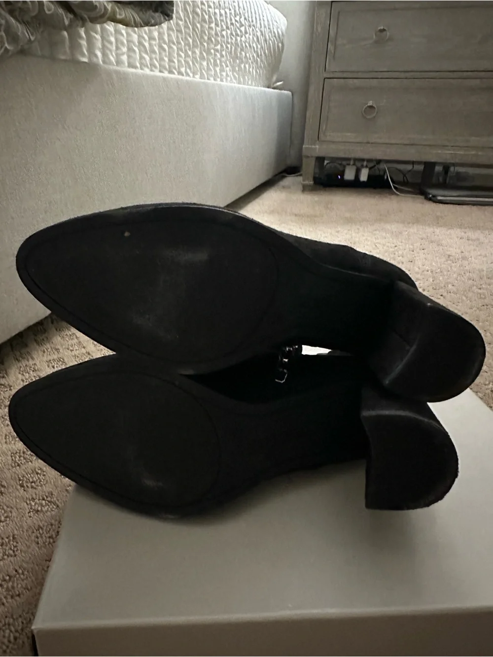 Marc Fisher Black Suede Block Heel Ankle Booties with Side Zip